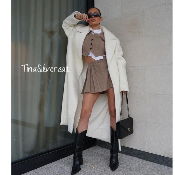 BLOGGER'S FAVE! Zara Set Pinstripe Box Pleat Skirt And Vest Brown NWT - Picture 3 of 17